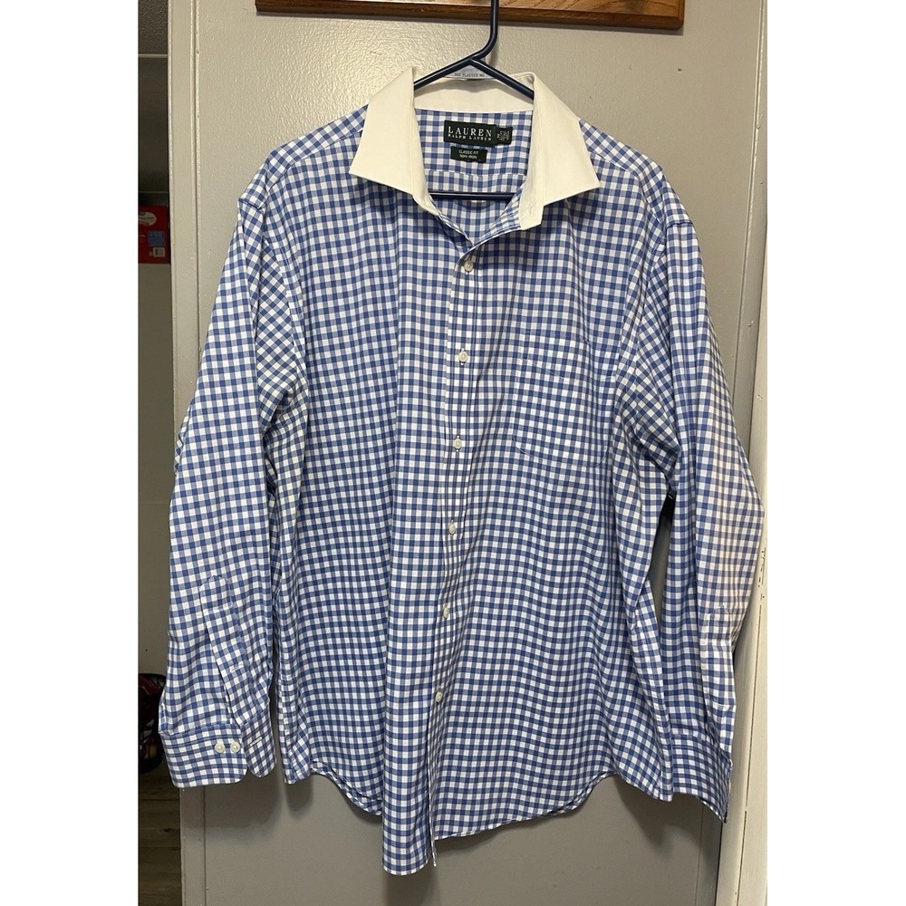 Ralph Lauren LRL Blue Check No-iron L/S Dress Shirt Men's 18 34/35 3XL